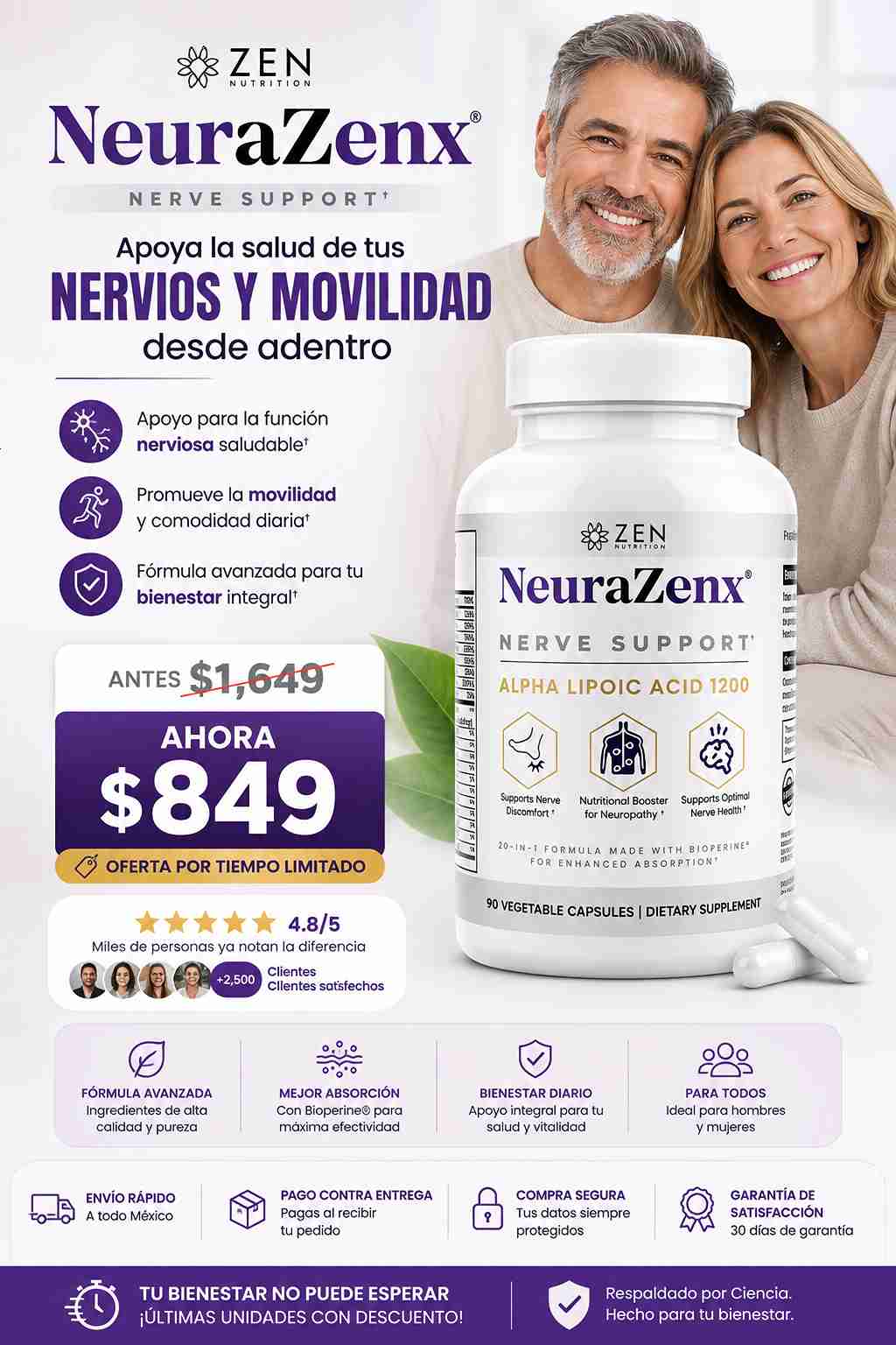 Suplemento NeuraZenX Nutrients Nervios