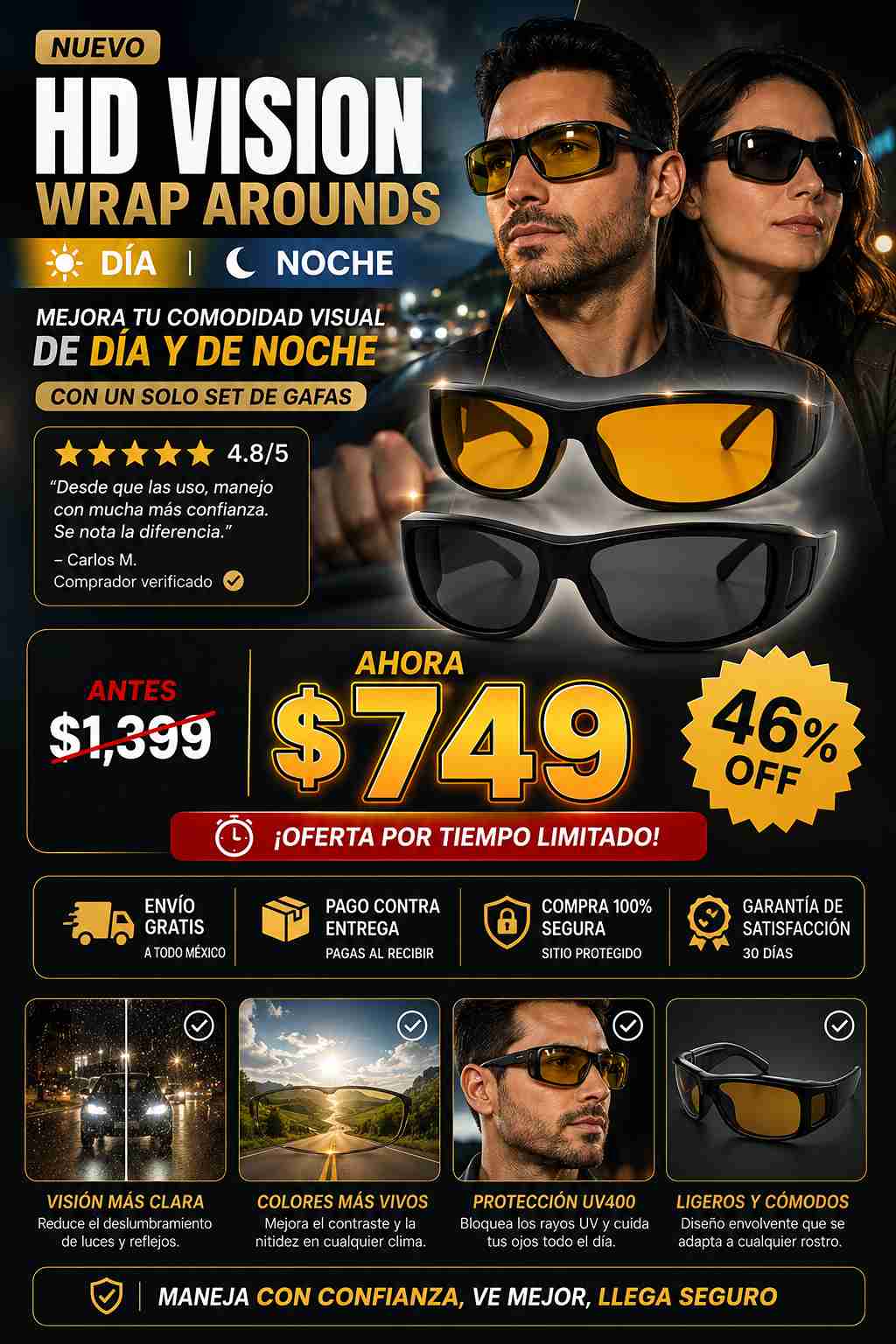 2 Gafas HD Visión para Día y Noche