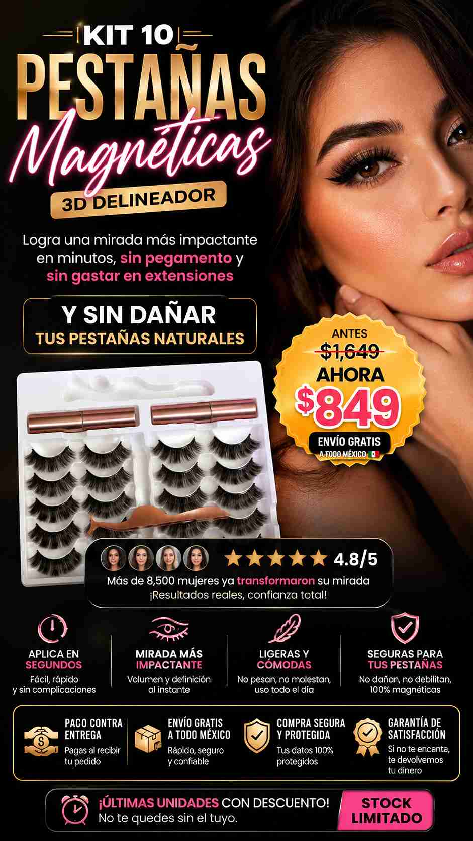 Kit 10 Pestañas magnéticas 3D+delineador