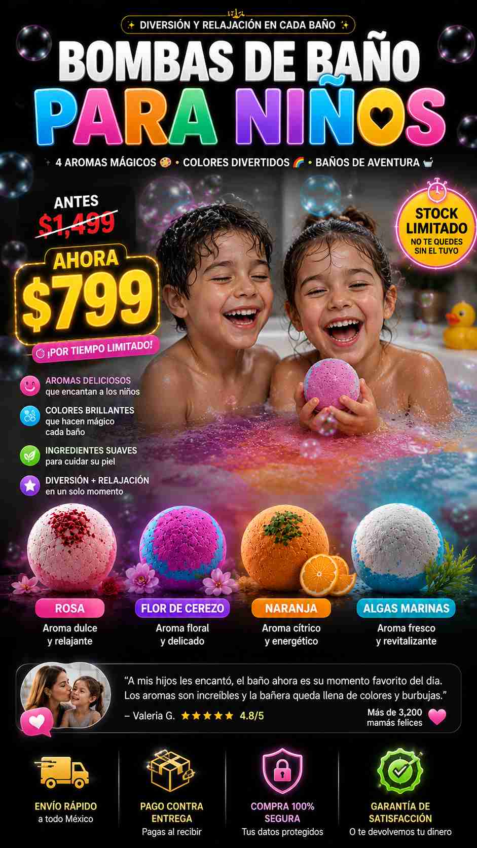 Kit de 4 Bombas de Baño Efervescentes