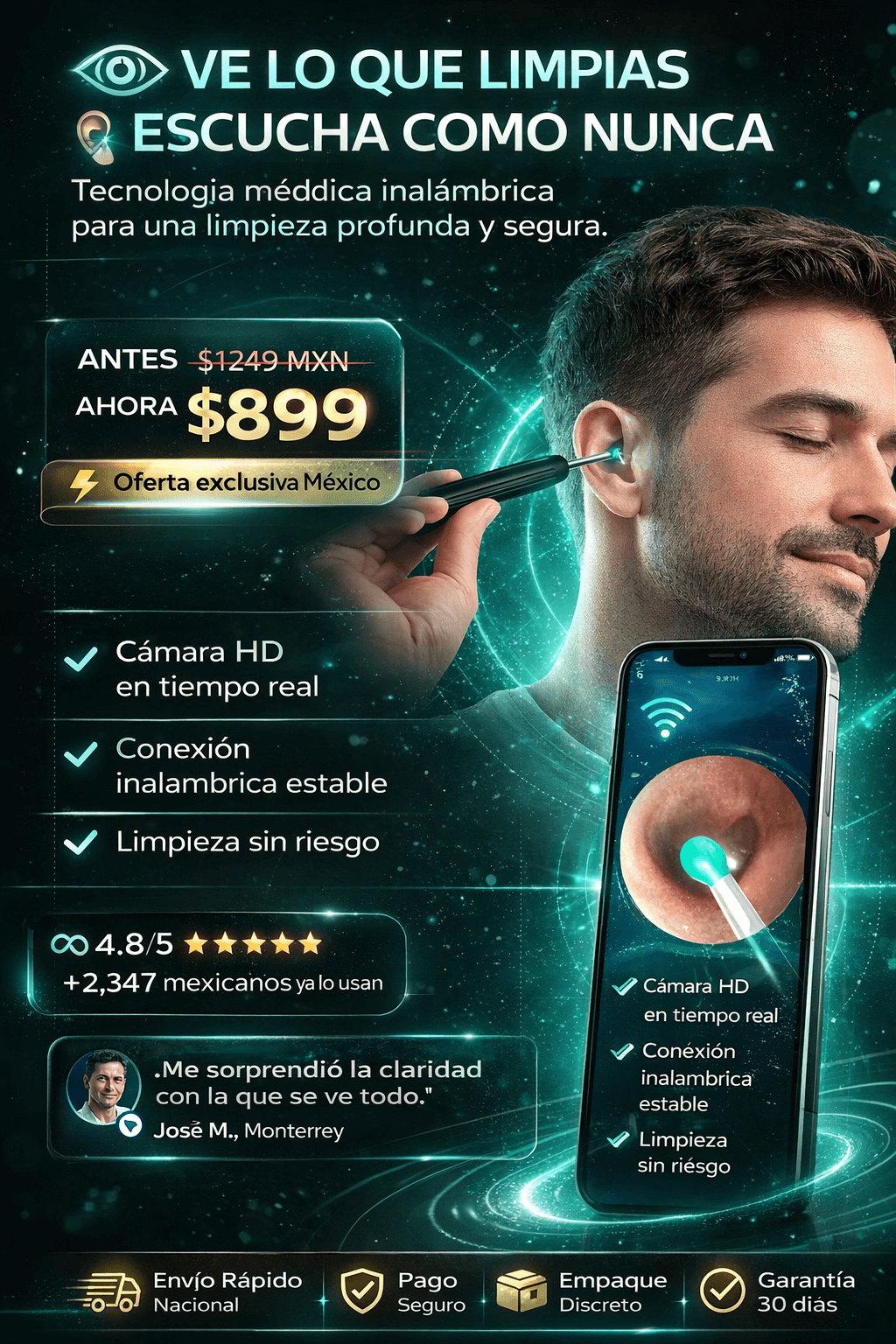Limpiador de Oidos Inalambrico Recargable