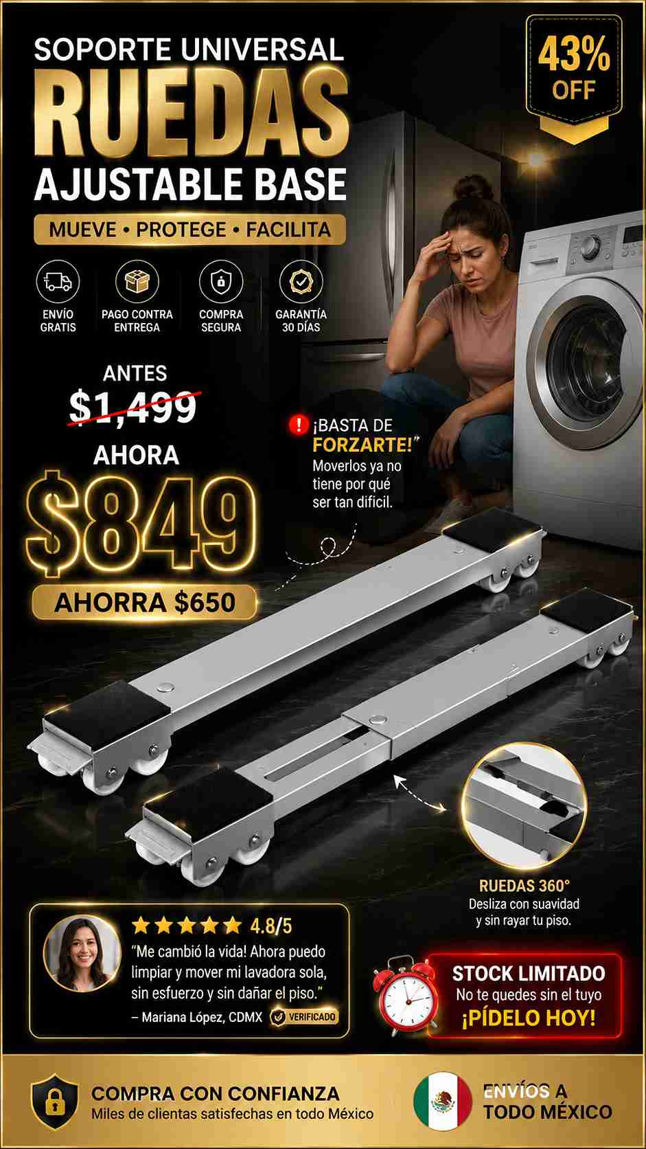 Soporte Universal Ruedas Ajustable base