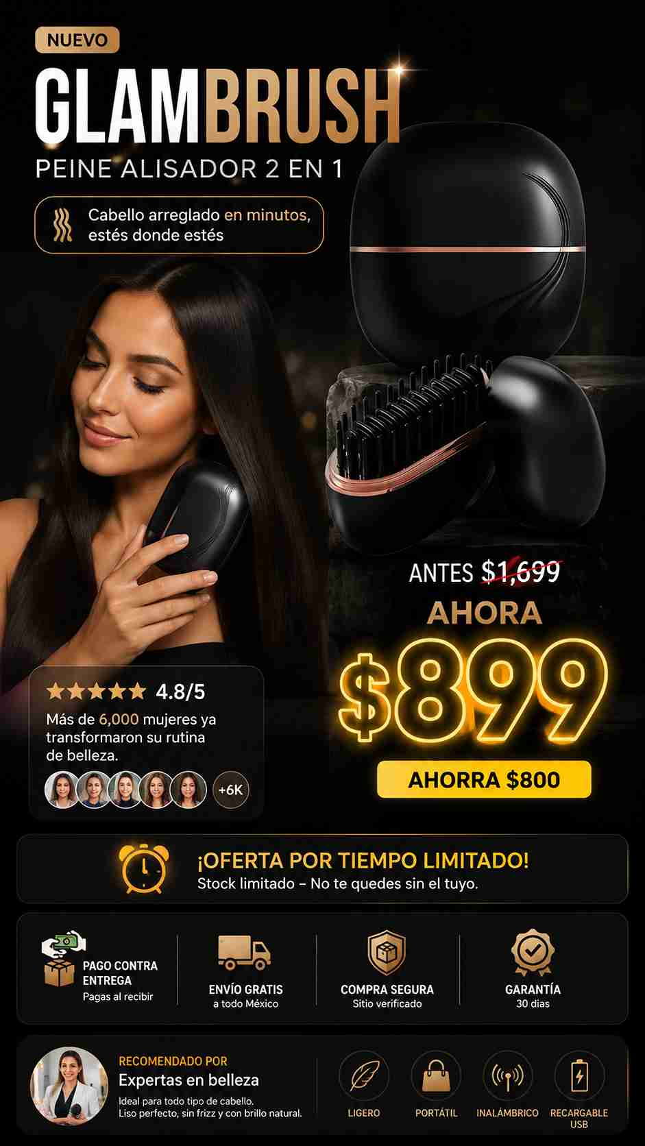 Mini Cepillo Alisador Recargable Viral