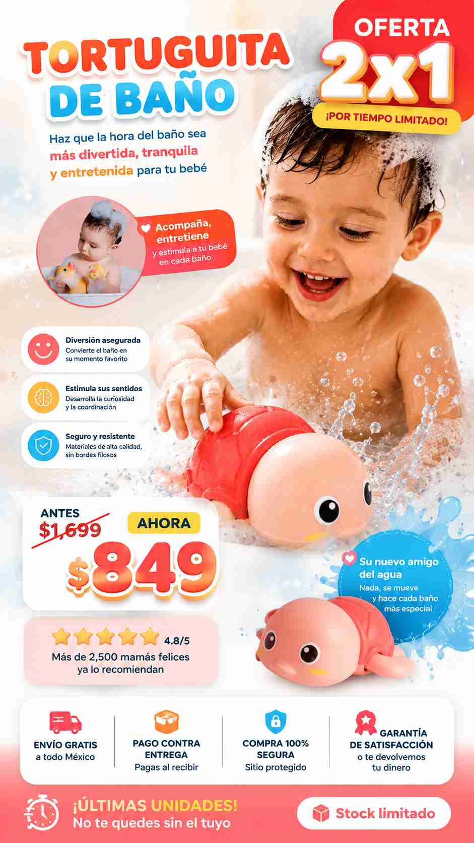 2X1 Mini Tortuguita Acuática para Bebés