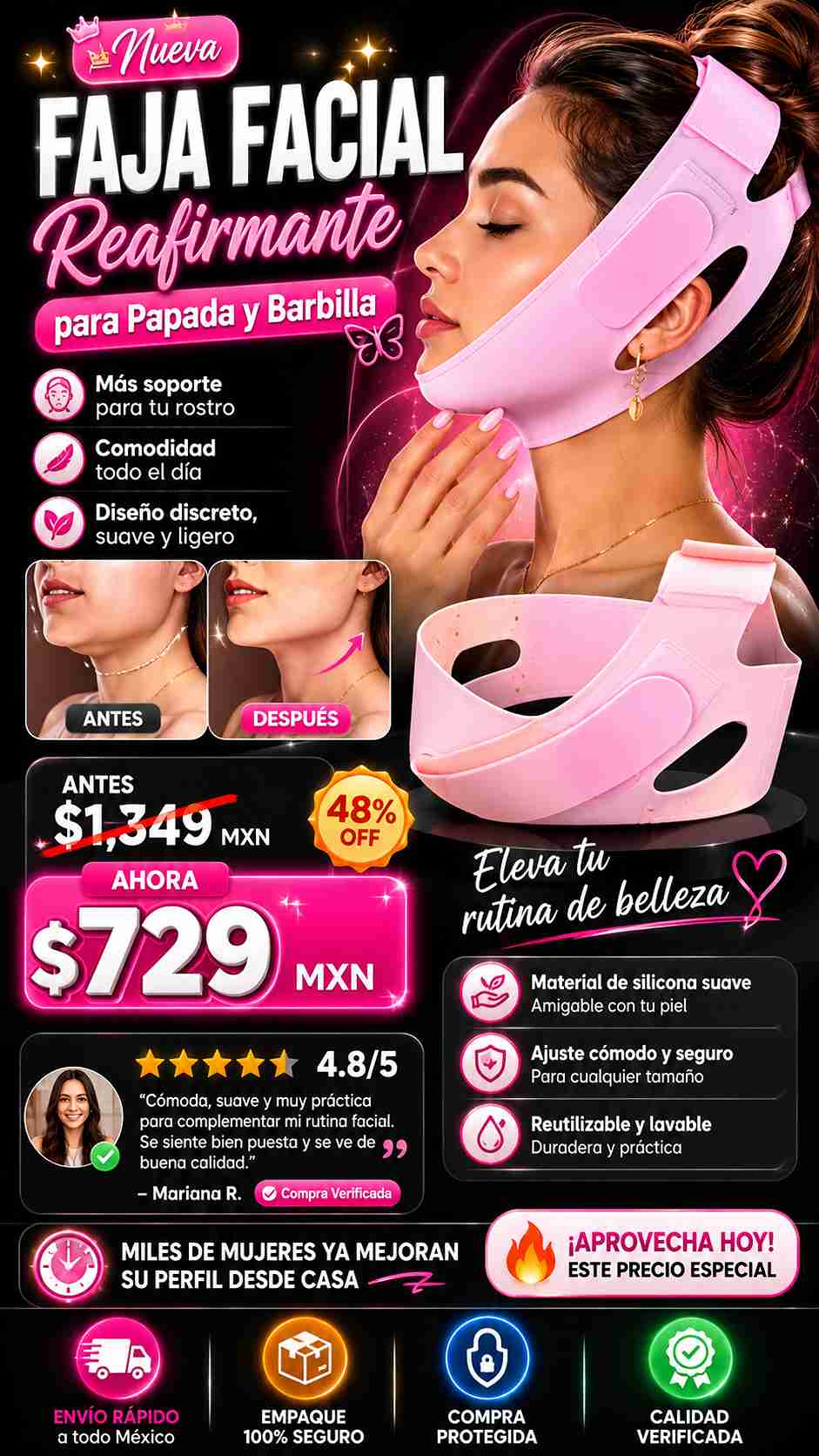 Faja papaada delgazante mejilla barbilla