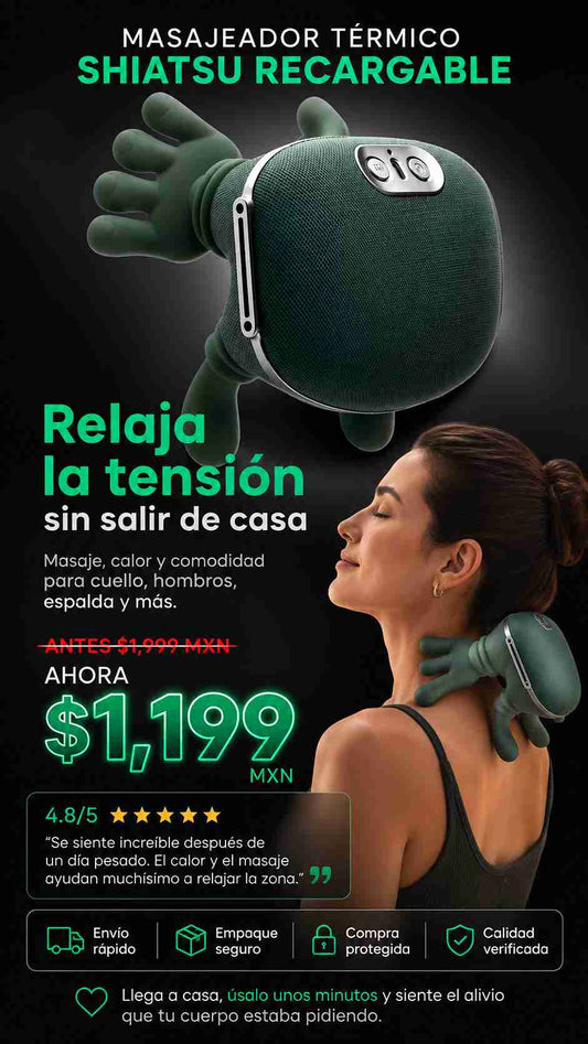 MASAJEADOR TERMICO SHIATSU RECARGABLE