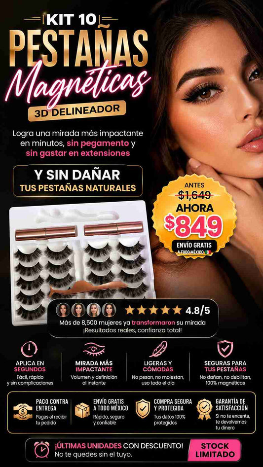 Kit 10 Pestañas magnéticas 3D+delineador