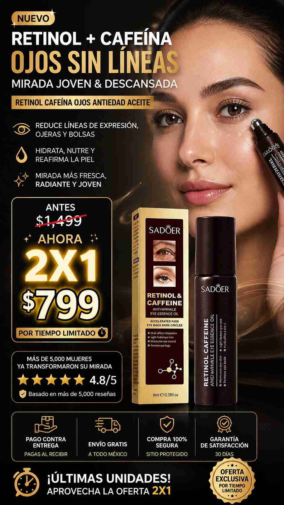 2X1 Retinol cafeina Ojos Antiedad Aceite