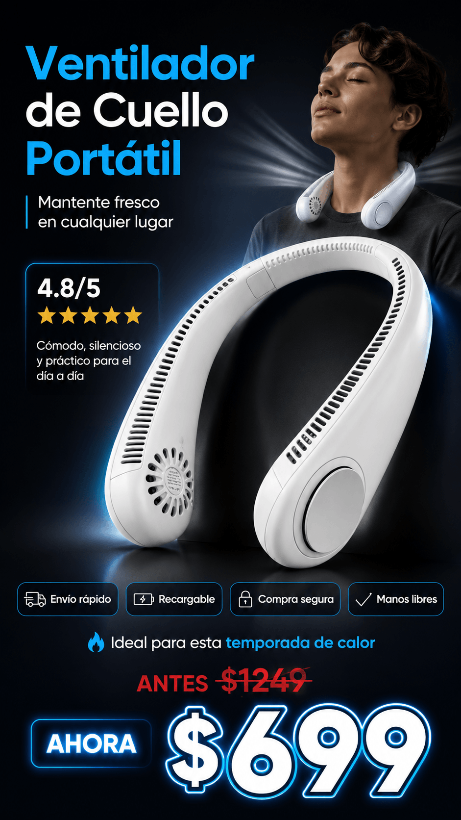 Ventilador De Cuello Recargable Portatil